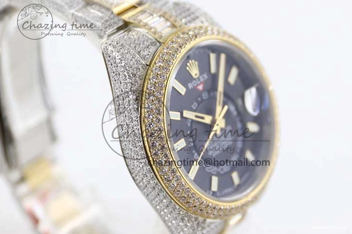 0203 Effortless Diamond Skydweller SS YG TWF Best Edition Black Dial on SS YG Bracelet Asian 23J to 2343